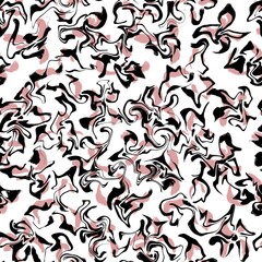 Seamless abstract pattern. Simple background with black, pink, white texture. Digital brush strokes, lines. Design for textile fabrics, wrapping paper, background, wallpaper, cover.