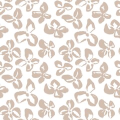 Seamless abstract botanical pattern. Simple background with beige, white texture. Digital brush strokes. Flowers. Design for textile fabrics, wrapping paper, background, wallpaper, cover.