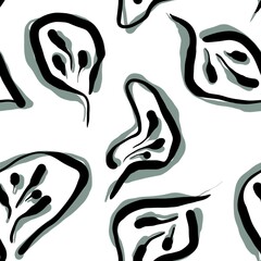 Seamless abstract botanical pattern. Simple background with black, green, white texture. Digital brush strokes. Leaves. Design for textile fabrics, wrapping paper, background, wallpaper, cover.