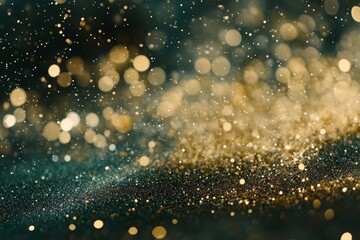 Obraz premium Xmas glass ball tree decorations. Gold confetti bokeh color Xmas ornaments in Christmas light decorations on a nighttime winter background.