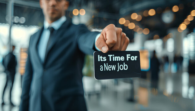 Business man pointing the text: Its Time For a New Job