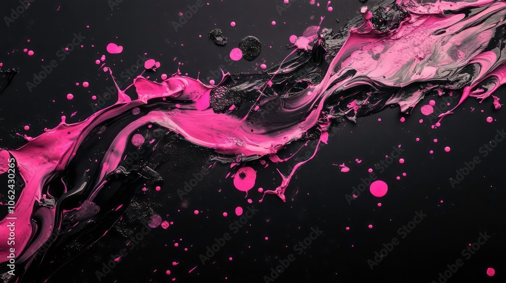 Poster abstract pink and black paint splashes create a dynamic visual effect.