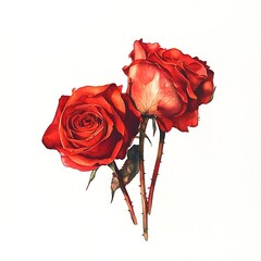 red roses illustration white background  watercolor drawing