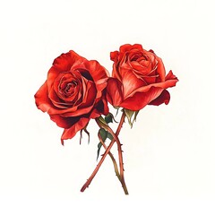  red roses illustration white background  watercolor drawing