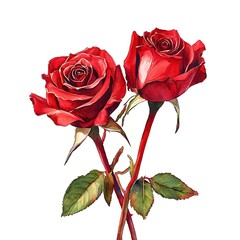  red roses illustration white background  watercolor drawing