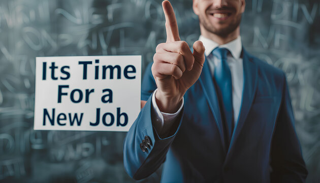 Business man pointing the text: Its Time For a New Job
