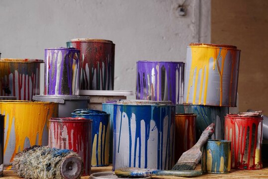 Used Paint Cans. Household hazardous waste HHW 