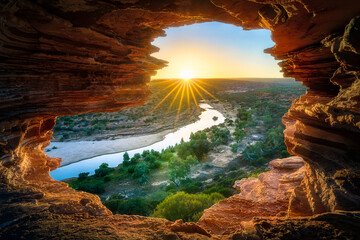 sunrise at natures window in kalbarri national park, western australia