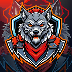 Detailed esports logo featuring a fierce wolf character in vibrant colors and sharp design elements, ideal for competitive gaming teams and events