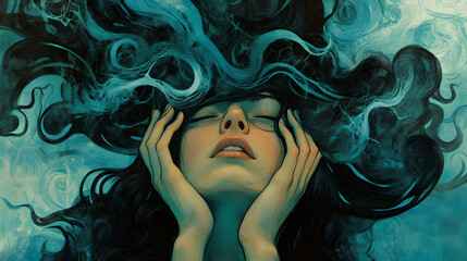 Abstract Woman Overwhelmed by Emotions
