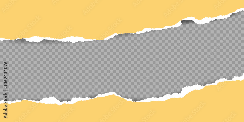 Poster torn edges yellow paper with soft shadow frame. horizontal background with copy space. template for 