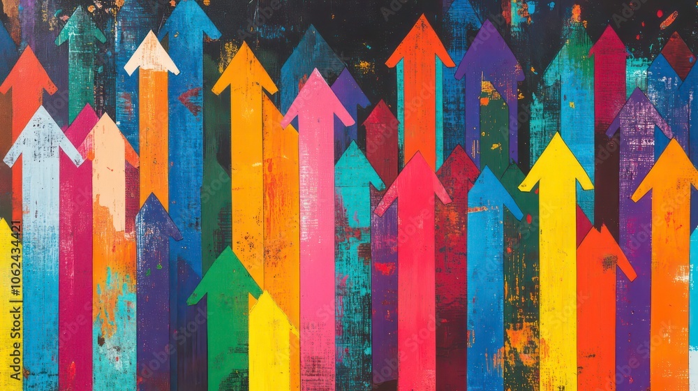 Poster A vibrant array of colorful arrows pointing upward, symbolizing growth and progress.