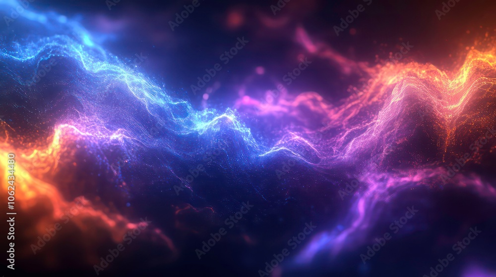 Poster abstract waves of vibrant colors creating a dynamic visual effect.
