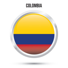  Colombia flag round glossy chromed 3D isolated vector illustration on white background for National Day, Independence Day of Colombia 20th July, Battle of Boyacá August 7, banners, flyers, posters 