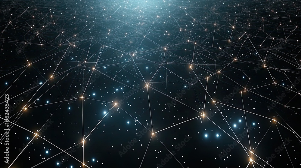Poster a mesmerizing display of glowing blue connections and dots forms an abstract network against a dark 