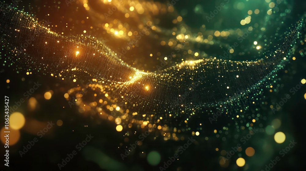 Poster a mesmerizing abstract representation of shimmering particles in motion.