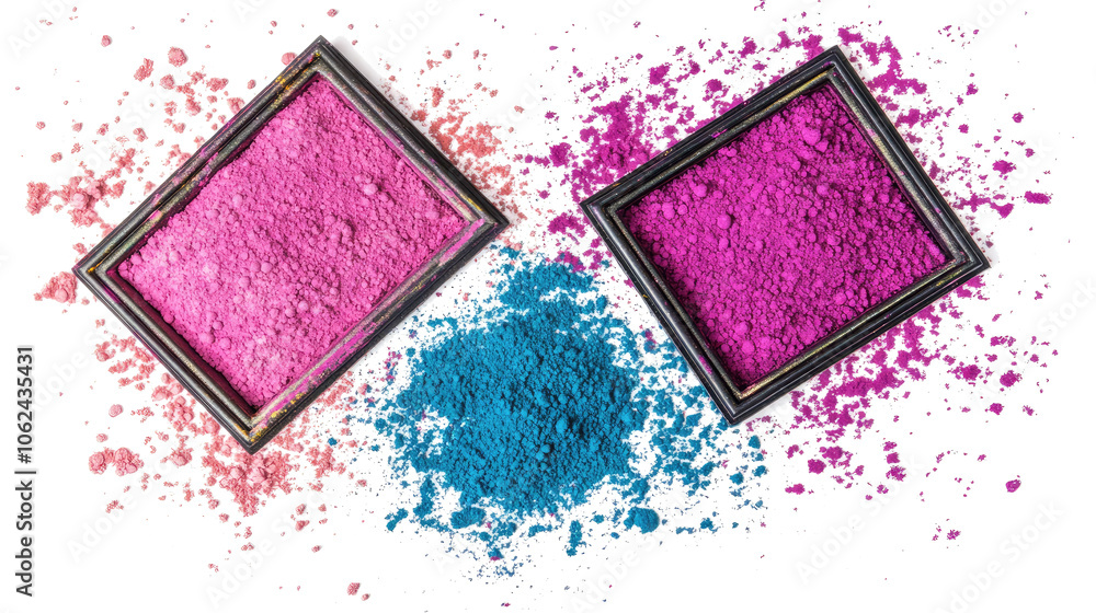 Poster vibrant holi powders in frames on a clear background generative ai