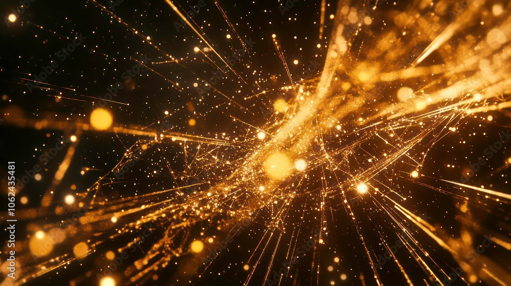 Aufkleber abstract golden particles and light trails creating a dynamic, cosmic effect.