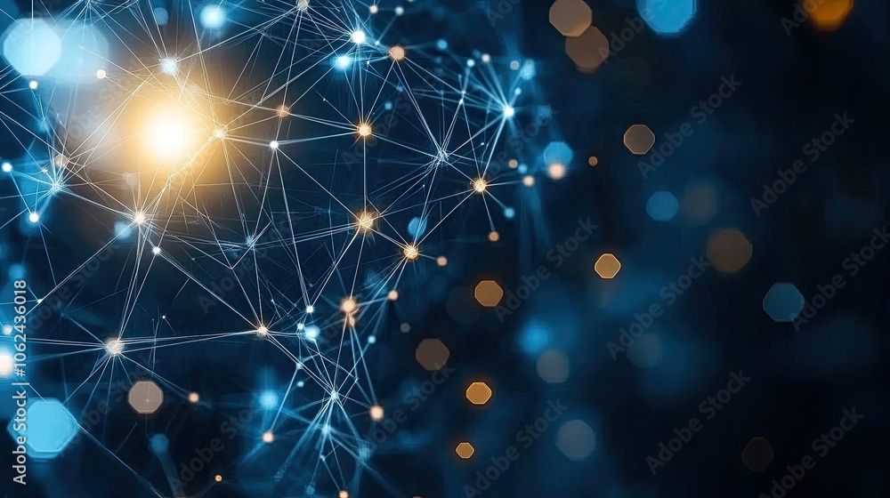 Poster a mesmerizing display of glowing blue connections and dots forms an abstract network against a dark 