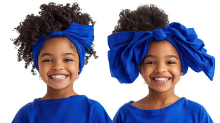 Happy Children in Blue Outfits Smiling at the Camera Outdoors Generative AI