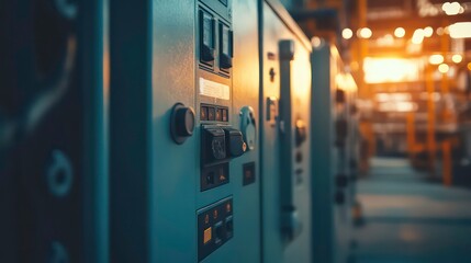 Electrical selector switch,button switch,Electrical switch gear at Low Voltage motor control center cabinet in coal power plant. blurred for background.