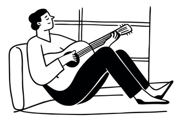 Man playing guitar line art illustration
