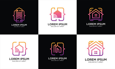 house code logo design vector collection. house and code logo icon set.