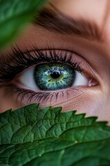 Fototapeta premium A close up of a woman's green eye with long eyelashes
