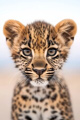 Fototapeta premium A close up of a leopard cub looking at the camera