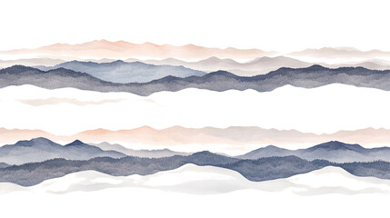 Obraz premium Watercolor Landscapes With Distant Mountains on White Generative AI