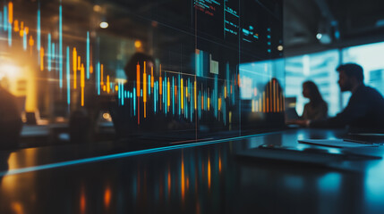 Obraz premium Professional business team working on a project together in the office Using innovation economic growth charts and network connections to accompany the data. in analyzing future trends