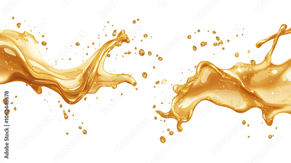 Poster sparkling golden liquid waves on clear background generative ai