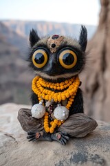 A stuffed animal sitting on top of a rock