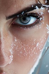  A close up of a woman's face covered in snow