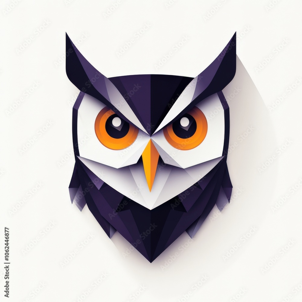 Poster geometric owl illustration with bold colors and angular design on soft background