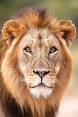 Fototapeta premium A close up of a lion's face with a blurred background