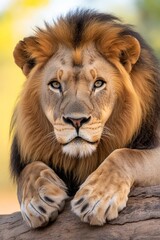 Obraz premium A lion laying on top of a tree branch