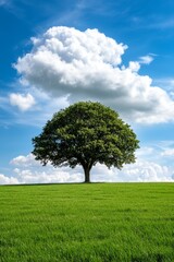 Obraz premium A lone tree in the middle of a green field