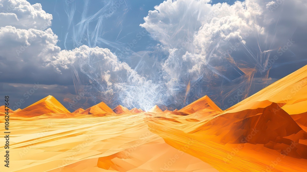 Aufkleber absurd desert scene with distorted dunes and chaotic light patterns defying logic