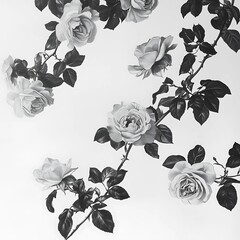 roses illustration, white background, black and white pencil drawing