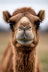 Obraz premium A close up of a camel's face in a field