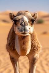 A camel standing in the middle of a desert