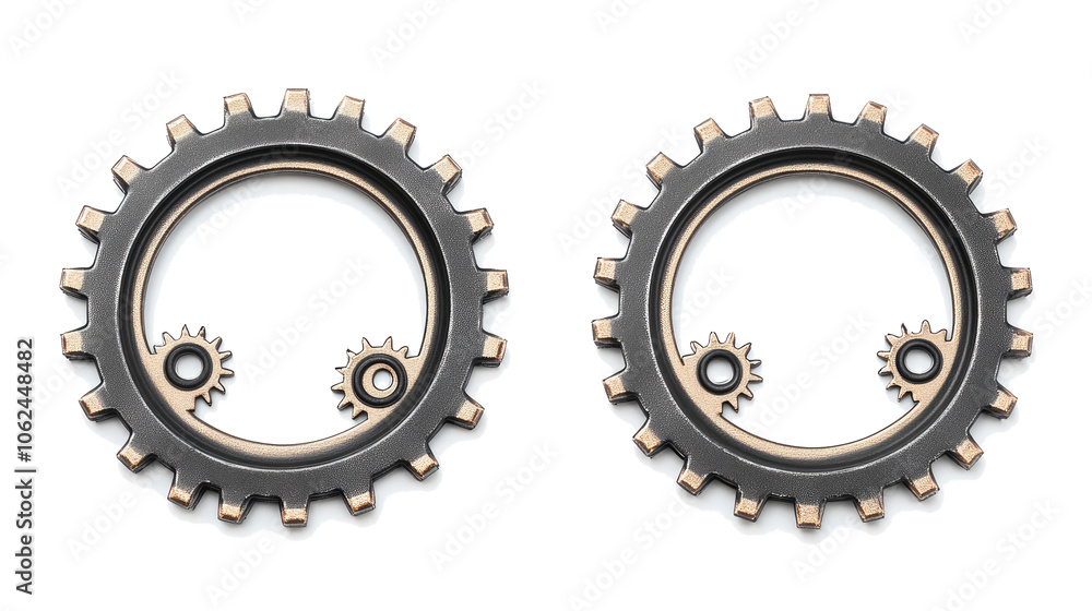 Aufkleber vintage metallic gears and cogs in a collection of isolated objects generative ai
