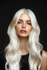 Naklejka premium Young woman with long blonde hair on dark background
