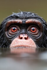  A close up of a monkey's face in the water