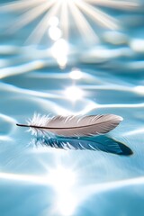 Naklejka premium A feather floating on top of a body of water