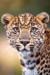 Obraz premium A close up of a leopard's face with a blurred background