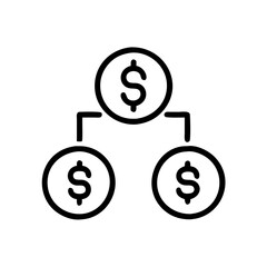 Fototapeta premium Simple line art illustration of money distribution with dollar sign coins