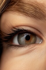  A close up of a woman's eye with long eyelashes