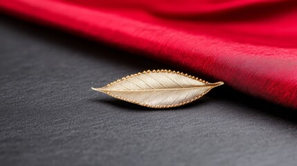 A gold leaf brooch on a red cloth